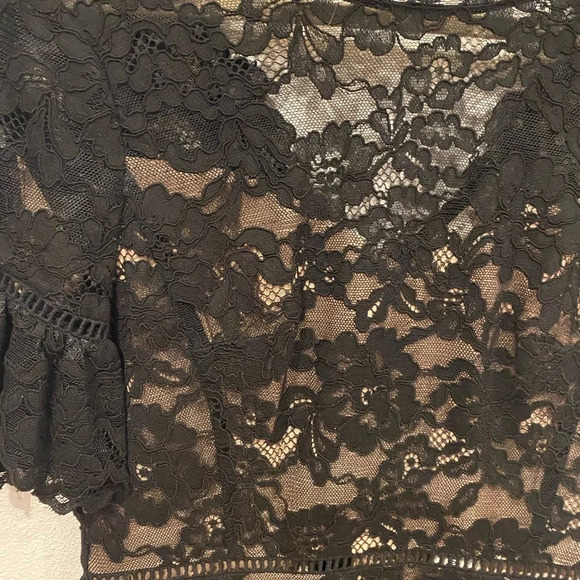 NWT REBECCA TAYLOR open back short sleeve black lace dress Size 4 - Picture 3 of 5